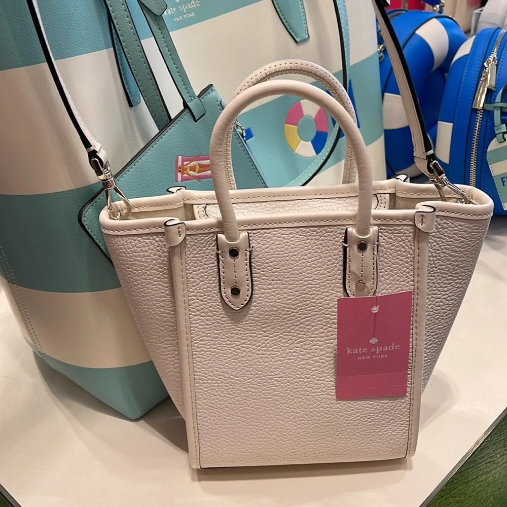 Kate Spade New York Ella Mini Tote Crossbody Pebbled Leather Parchment